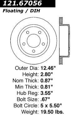 Centric Parts Disc Brake Rotor Standard with Non-Directional Finishes for 2003 Dodge Ram 1500 Van 121.67056