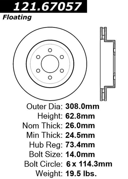 Centric Parts Disc Brake Rotor Standard with Non-Directional Finishes for 2003-2004 Dodge Dakota 121.67057