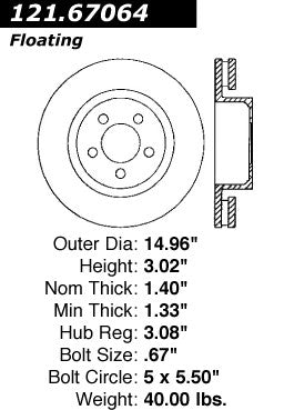 Centric Parts Disc Brake Rotor Standard with Non-Directional Finishes for 2004-2006 Dodge Ram 1500 121.67064