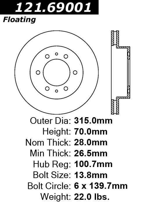 Centric Parts Disc Brake Rotor Standard with Non-Directional Finishes for 2006-2010 Hummer H3, 2009-2010 H3T 121.69001