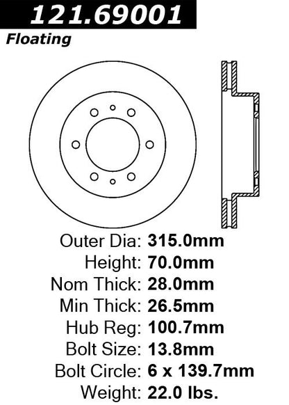 Centric Parts Disc Brake Rotor Standard with Non-Directional Finishes for 2006-2010 Hummer H3, 2009-2010 H3T 121.69001