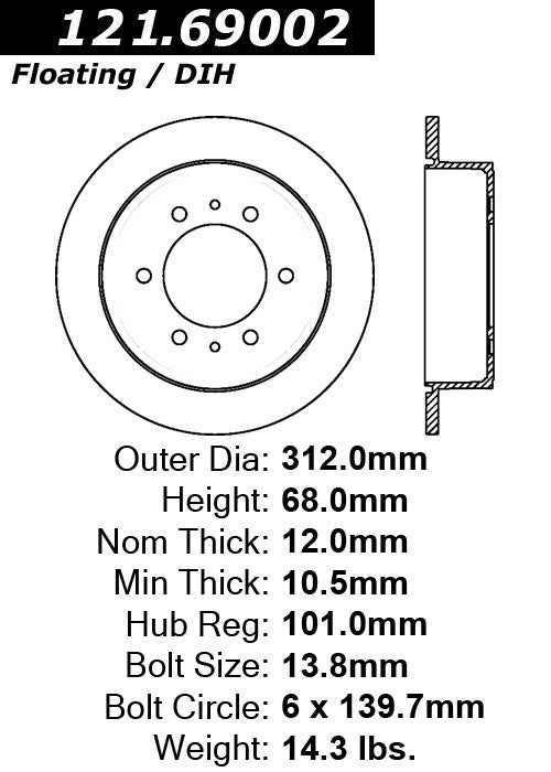 Centric Parts Disc Brake Rotor Standard with Non-Directional Finishes for 2006-2010 Hummer H3, 2009-2010 H3T 121.69002