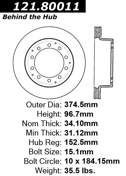 Centric Parts Disc Brake Rotor C‑Tek Standard Non‑Directional Finishes for 1996‑2002 Chevrolet Kodiak and GMC Topkick 121.80011