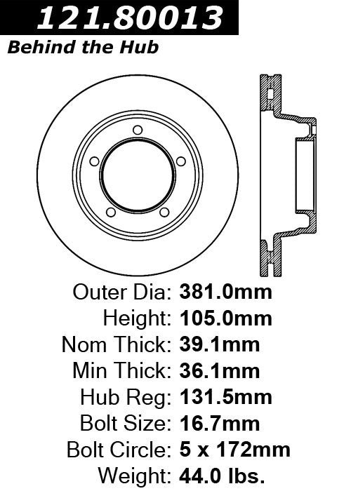 Centric Parts Disc Brake Rotor C-Tek Standard with Non-Directional Finishes for 2003-2009 Chevrolet C4500 Kodiak, GMC C4500 Topkick 2003-2009 Part 121.80013