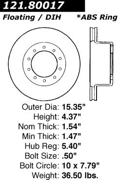 Centric Parts Disc Brake Rotor Standard with Non-Directional Finishes for 2004-2009 Chevrolet C4500 Kodiak, C5500 Kodiak GMC C4500 Topkick, C5500 Topkick 121.80017
