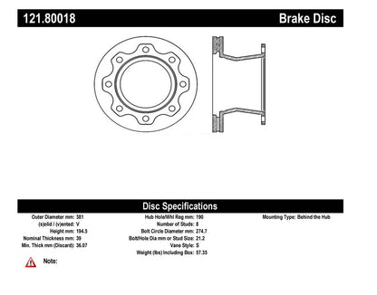 Centric Parts Disc Brake Rotor Standard with Non-Directional Finishes for 2003-2009 Chevrolet C4500 Kodiak GMC C4500 Topkick 121.80018