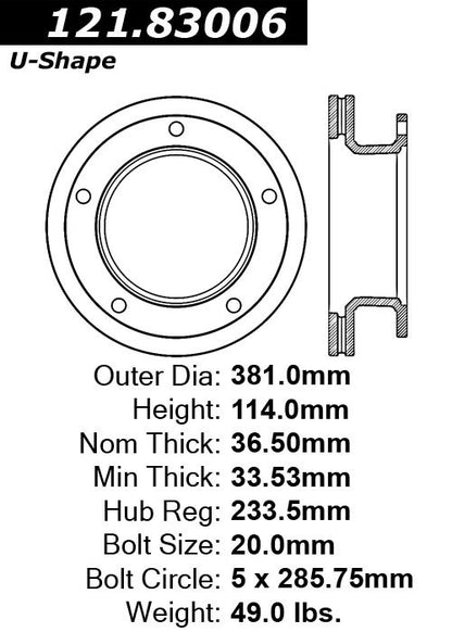 Centric Parts Disc Brake Rotor Standard Non-Directional Finishes for 1987-1992 121.83006