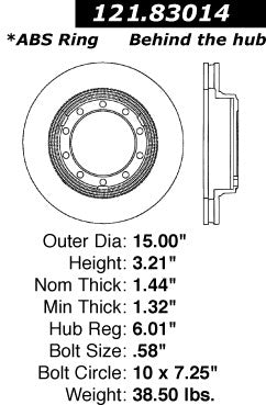 Centric Parts Disc Brake Rotor C-Tek Standard Non-Directional Finishes for 2003-1993 Ford F53, 2000-1997 TC1000, 2004-1989 TC2000 121.83014