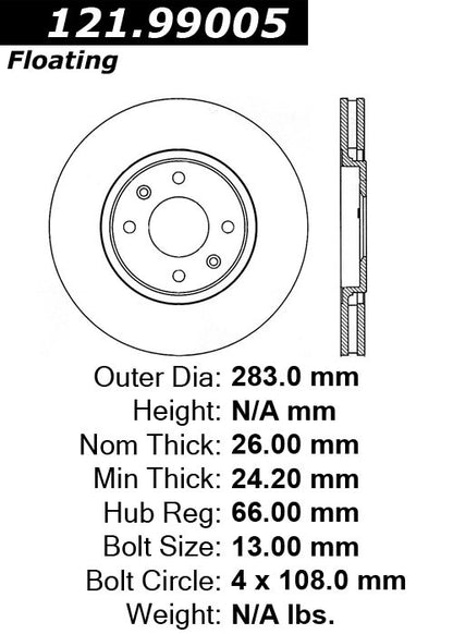 Centric Parts Disc Brake Rotor Standard with Non-Directional Finishes for 2000-2005 Peugeot 406 121.99005