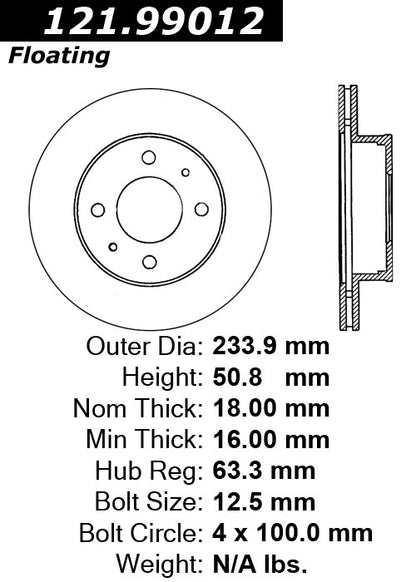 Centric Parts Disc Brake Rotor Standard with Non-Directional Finishes for 2001-2012 Dodge Atos 121.99012