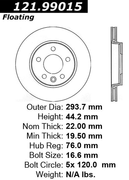 Centric Parts Disc Brake Rotor Standard with Non-Directional Finishes for 2010-2019 Volkswagen Transporter 121.99015