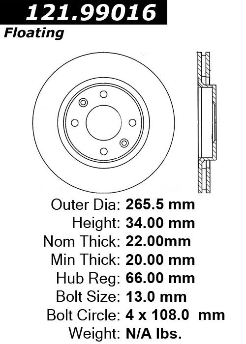 Centric Parts Disc Brake Rotor with C‑Tek for 2000-2009 Peugeot 206, 2014-2017 Peugeot 208, 2013-2017 Peugeot 301 121.99016
