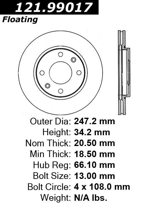 Centric Parts Disc Brake Rotor Standard with Non-Directional Finishes for 2000-2009 Peugeot 206, 1997-2002 Peugeot 306 121.99017