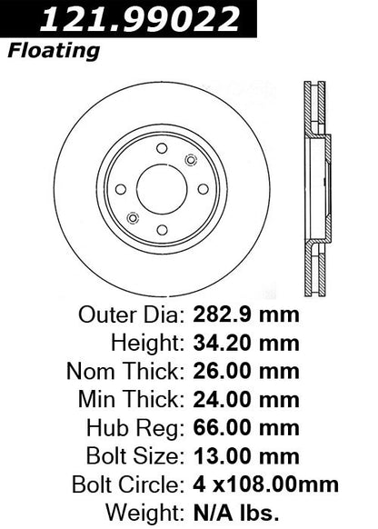 Centric Parts Disc Brake Rotor Standard with Non-Directional Finishes for 2008-2016 Peugeot 207/307 121.99022