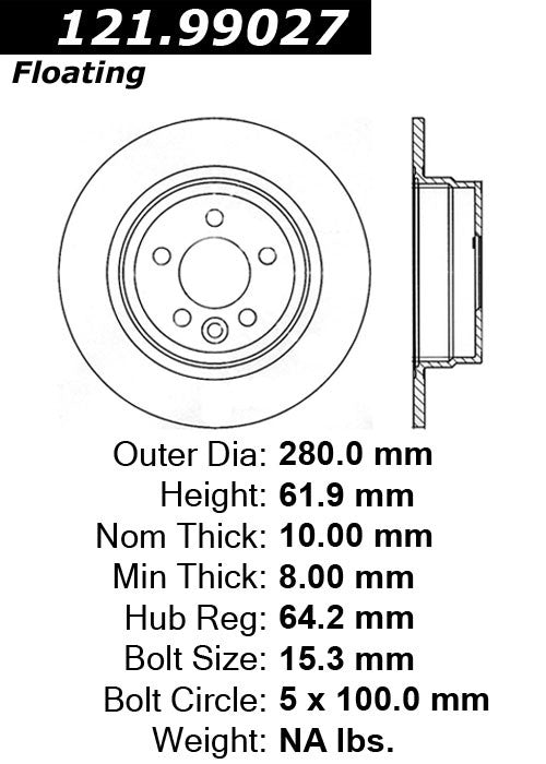 Centric Parts Disc Brake Rotor Standard with Non-Directional Finishes for 2000-2005 121.99027
