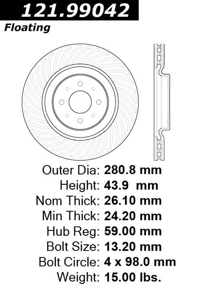 Centric Parts Disc Brake Rotor Standard with Non-Directional Finishes for 2007-2012 Alfa Romeo Mito Fiat Bravo Stilo 121.99042