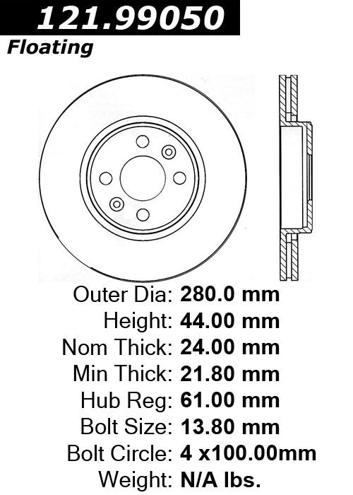 Centric Parts Disc Brake Rotor Standard with Non-Directional Finishes for 2002-2006 Renault Clio, 2002-2006 Megane, 2001-2004 Scenic 121.99050