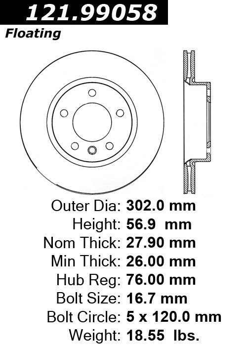 Centric Parts Disc Brake Rotor Standard with Non-Directional Finishes for 2011-2019 Volkswagen Amarok 121.99058