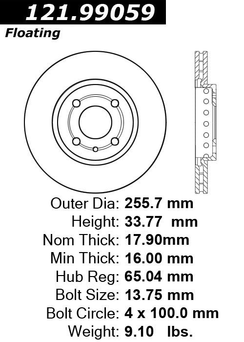 Centric Parts Disc Brake Rotor Standard with Non-Directional Finishes for 2009-2013 Volkswagen Gol 121.99059