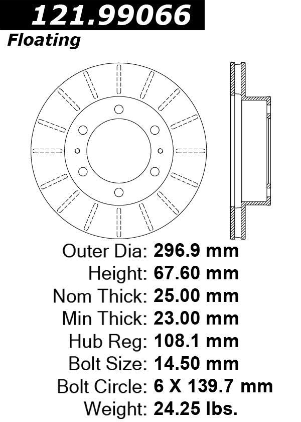 Centric Parts Disc Brake Rotor Standard with Non-Directional Finishes for 2010-2015 Toyota Hilux 121.99066
