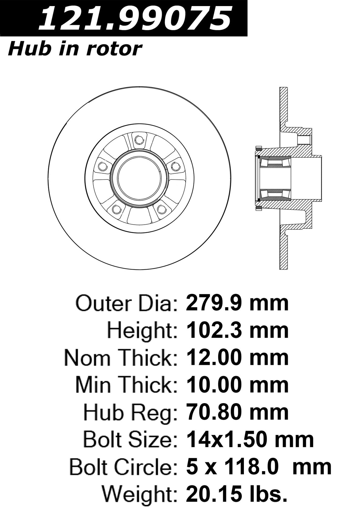 Centric Parts Disc Brake Rotor Standard with Non-Directional Finishes for 2008-2014 Renault Trafic 121.99075
