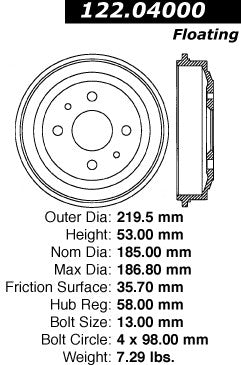 Centric Parts Brake Drum Premium for 1968-1976 Fiat 128 122.04000