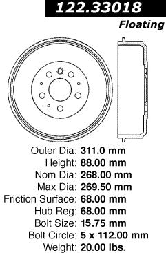 Centric Parts Premium Brake Drum for 1992-1995 Volkswagen EuroVan 122.33018