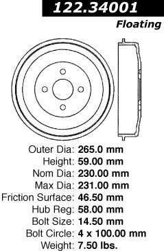 Centric Parts Premium Brake Drum 122.34001
