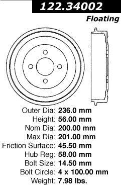 Centric Parts Premium Brake Drum 122.34002