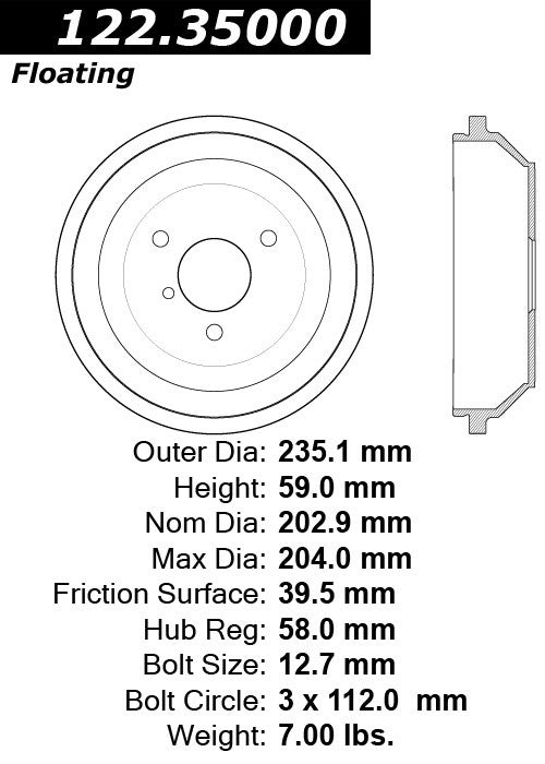 Centric Parts Premium Brake Drum for 2004-2005 Fortwo Roadster 122.35000