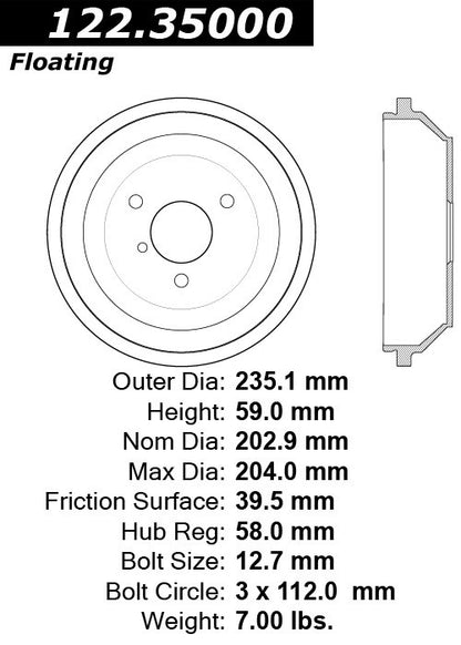 Centric Parts Premium Brake Drum for 2004-2005 Fortwo Roadster 122.35000