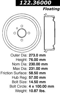 Centric Parts Premium Brake Drum for 1975-1971 Opel Kadett Manta 122.36000