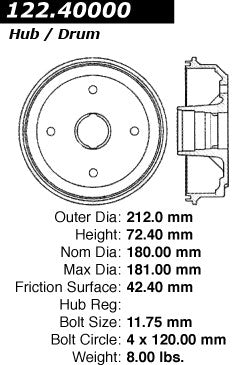 Stoptech Centric Premium Brake Drum - Rear 122.40000