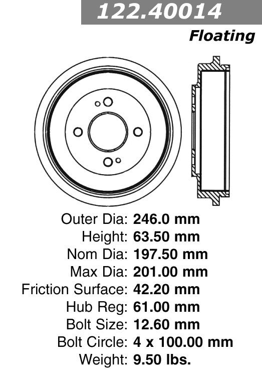 Centric Parts Brake Drum Premium for 2005-2001 Honda Civic 122.40014