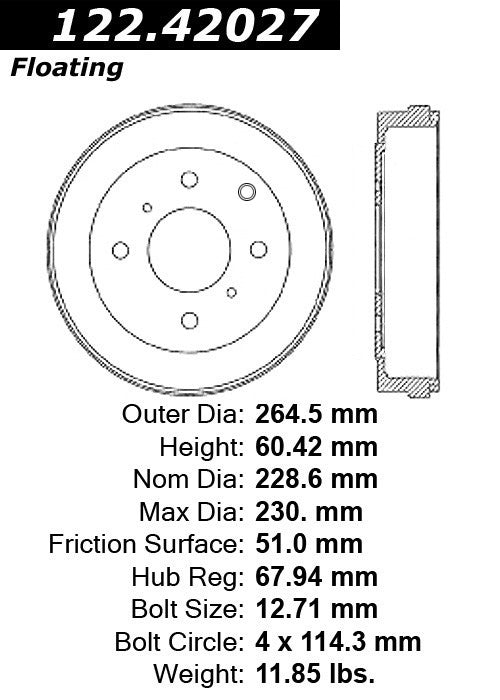 Centric Parts Premium Brake Drum for 2009-2014 Nissan Cube Sentra Versa 122.42027