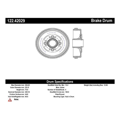 Centric Parts Brake Drum 122.42029