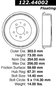 Centric Parts Premium Brake Drum with Electrocoating Finish 122.44002