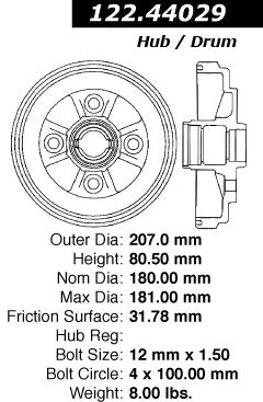 Centric Parts Premium Brake Drum 122.44029