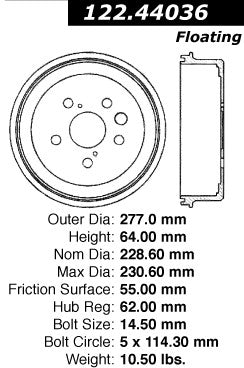 Centric Parts Premium Brake Drum with Electrocoating Finish 122.44036