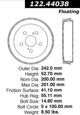 Centric Parts Premium Brake Drum with Electrocoating Finish 122.44038