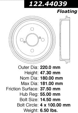 Centric Parts Premium Brake Drum 122.44039