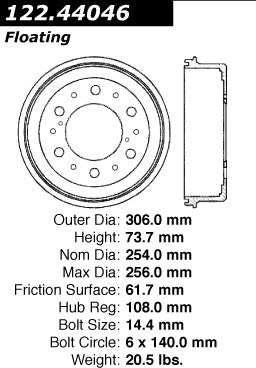 Stoptech Centric Premium Brake Drum - Rear 122.44046