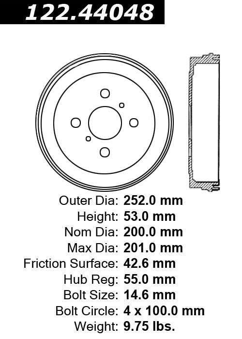 Centric Parts Brake Drum Premium with Electrocoating finish 122.44048