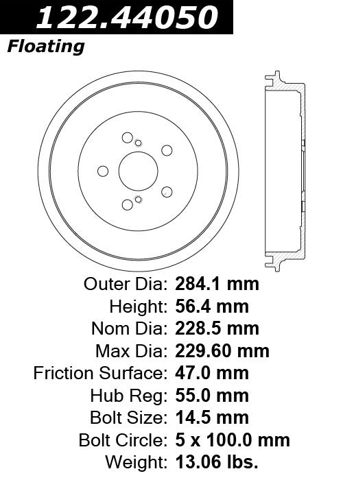 Centric Parts Premium Brake Drum with Electrocoating Finish 122.44050