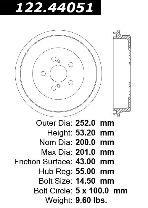 Centric Parts Premium Brake Drum with Electrocoating finish 122.44051