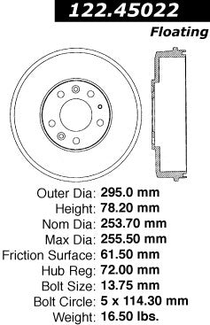 Centric Parts Premium Brake Drum 122.45022