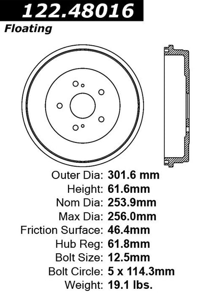 Centric Parts Premium Brake Drum with Electrocoating Finish 122.48016