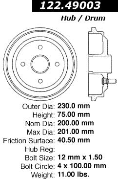 Centric Parts Brake Drum Premium with Electrocoat Finish 122.49003