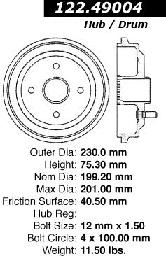 Stoptech Centric Premium Brake Drum - Rear 122.49004
