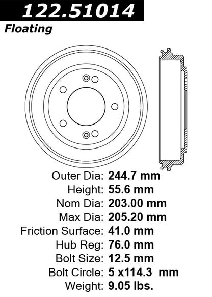 Centric Parts Premium Brake Drum with Electrocoating finish for OEM style performance 122.51014
